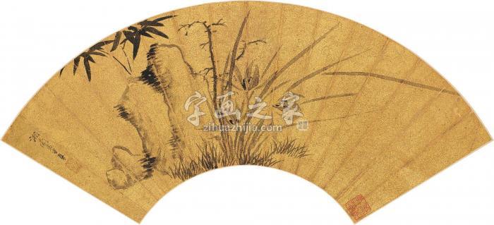 马湘兰兰石图镜片水墨金笺字画之家