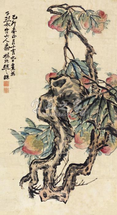赵之谦寿桃三千立轴设色纸本字画之家