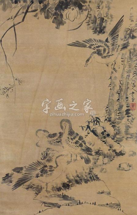 八大山人芦雁图立轴纸本字画之家