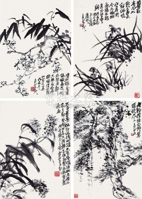 赵云壑1868年作花卉册册页（十二开选四）水墨纸本字画之家