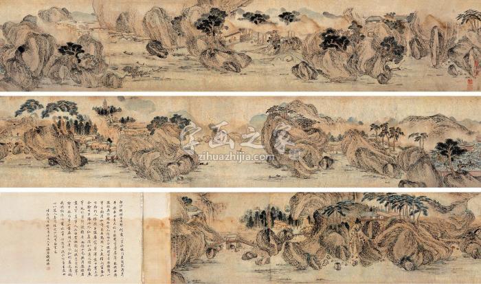 上睿1697年作碧山云倚手卷设色纸本字画之家
