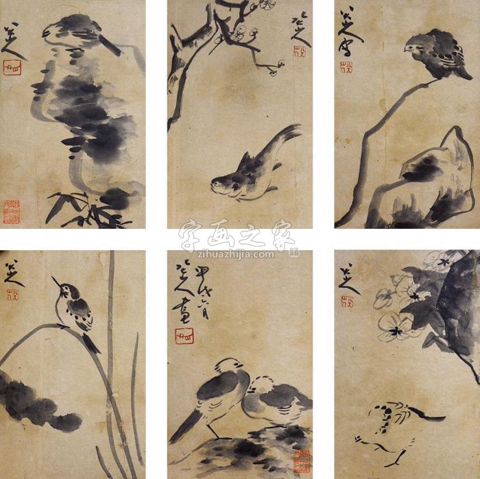 八大山人花鸟册页册页（八选六）水墨纸本字画之家