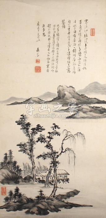 梁鼎芬山水卷轴纸本水墨字画之家