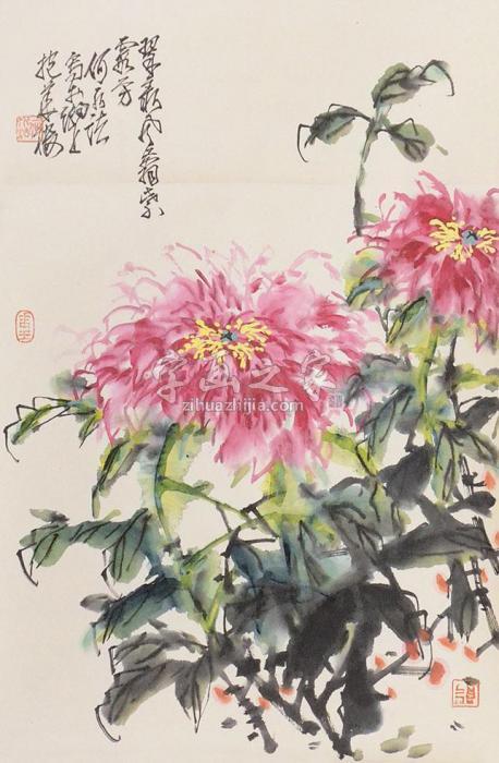 何水法牡丹立轴纸本字画之家