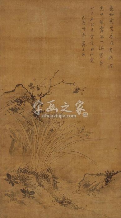 蒋廷锡1729年作泉石水仙立轴水墨绢本字画之家