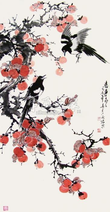 李俊君2015年作喜事多多镜心设色纸本字画之家