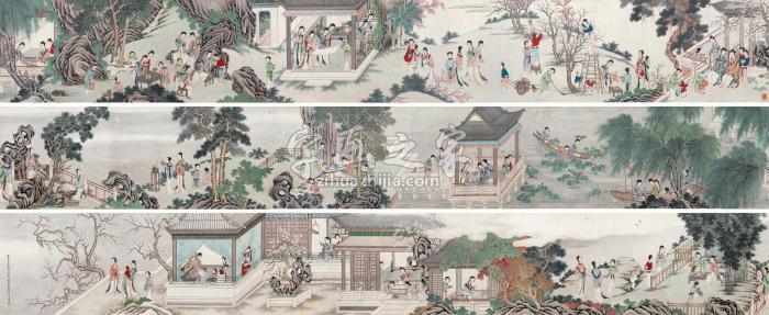 郁桂岩百美图手卷设色纸本字画之家