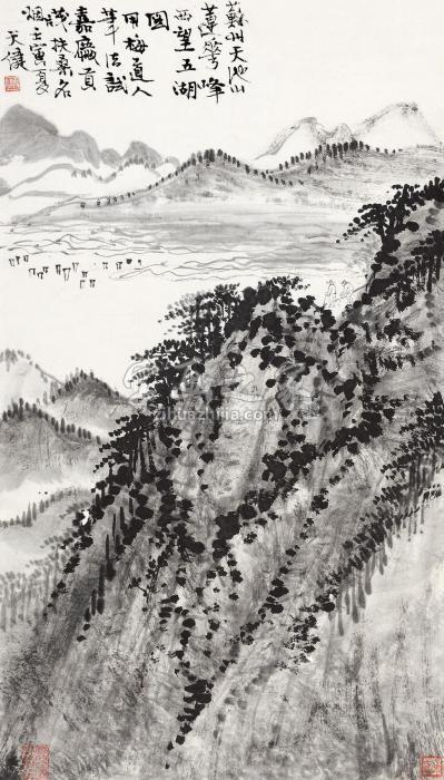 贺天健壬寅（1962）年作天池山图立轴水墨纸本字画之家