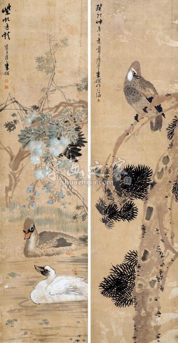朱梦庐1843年作花鸟（两幅）镜片设色纸本字画之家