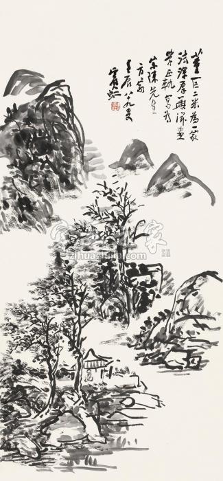 黄宾虹壬辰（1952）年作渴笔山水立轴水墨纸本字画之家