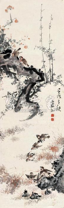 黄慎1742年作花鸟立轴设色纸本字画之家