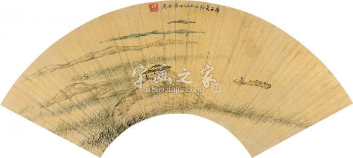 张风庚子（1660）年作秋江独钓扇片设色金笺字画之家