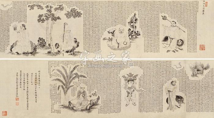 王采藻1860年作西池大阿罗汉手卷水墨绢本字画之家
