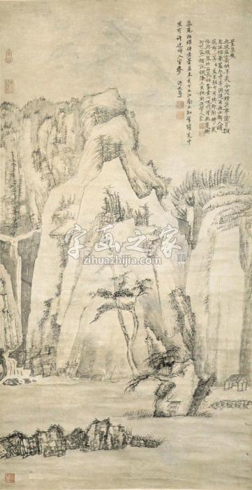 弘仁(渐江学人)1662年作写意山水立轴水墨纸本字画之家