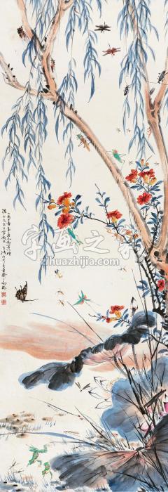 王雪涛1945年作花卉虫草镜片设色纸本字画之家