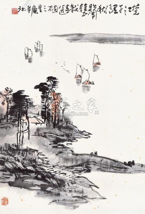 郭公达1987年作楚江千里立轴设色纸本字画之家
