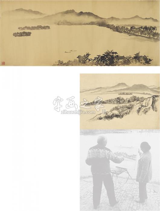 刘海粟西湖烟雨图二种镜片·画心水墨绢本·水墨纸本字画之家