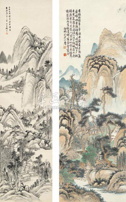 王小摩顾澐1895年作松峯飞泉图层峦字画之家