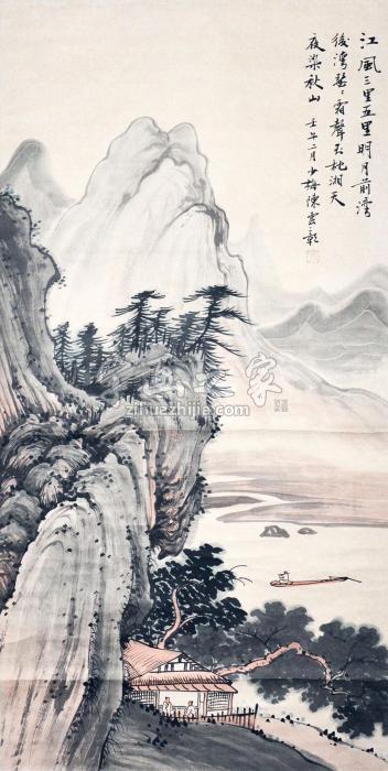 陈云彰(少梅)1942年作江风明月染秋山立轴设色水墨纸本字画之家