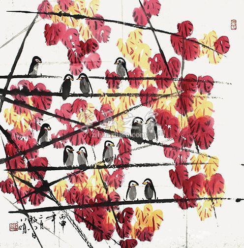 陆小明花鸟镜片设色纸本字画之家