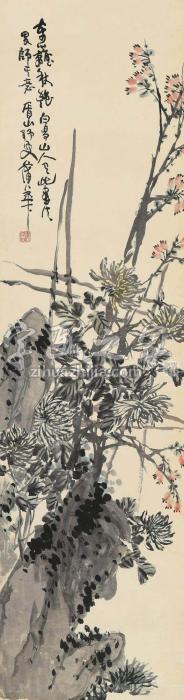蒲华东篱秋艳立轴设色纸本字画之家
