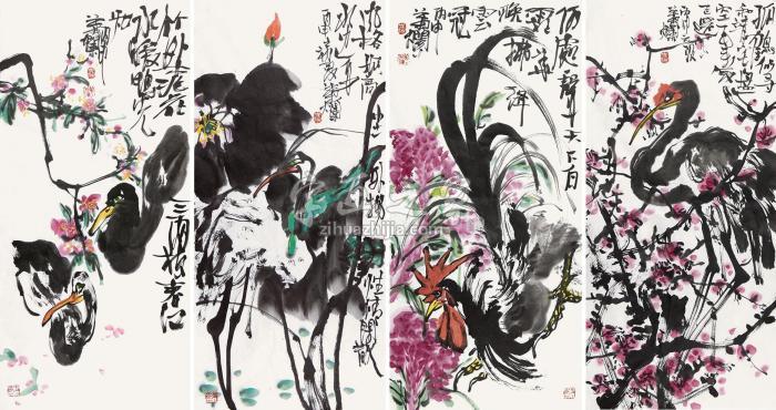 叶烂四季花卉镜心设色纸本字画之家
