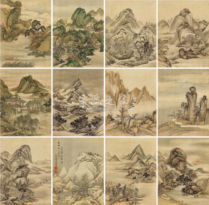 徐溥江山揽胜册册页（十二开）设色绢本字画之家