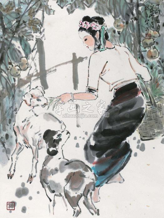 宋吟可1987年作牧羊女图立轴设色纸本字画之家