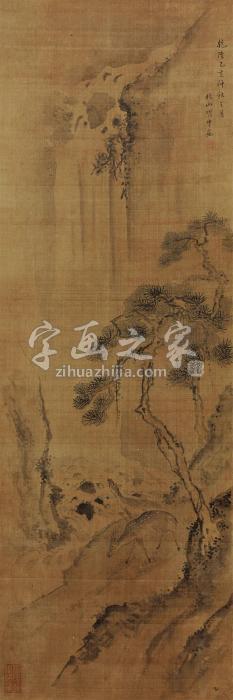 明中双鹿鸣泉立轴绢本字画之家