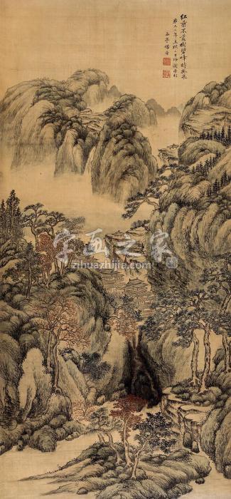 杨晋1724年作松山阁楼立轴设色绢本字画之家