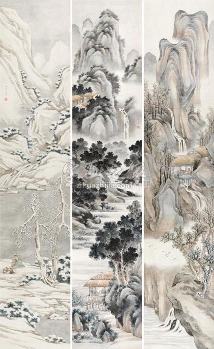 彭旸山水人物（三帧）屏轴设色绢本字画之家