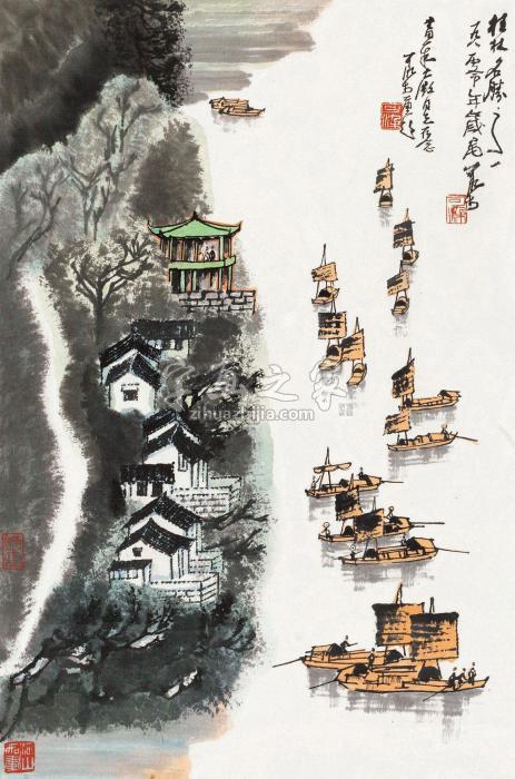 李可染1980年作桂林山水镜片设色纸本字画之家