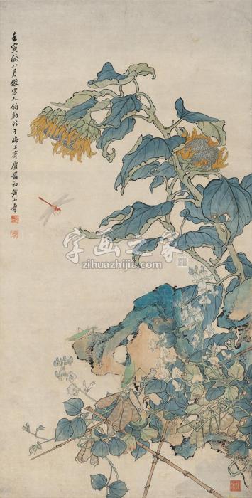 黄山寿1902年作田园小景图镜片设色纸本字画之家