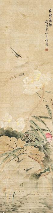 刘雨岑荷塘清趣轴心设色纸本款识：刘雨岑写于竹盦钤印：竹有：福建师范，红字画之家