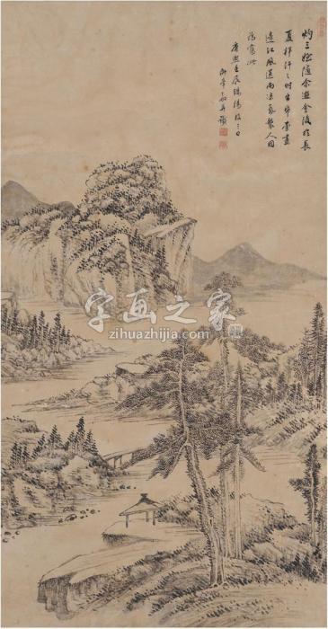 沈宗敬1712年作林峦幽境图镜片水墨纸本字画之家