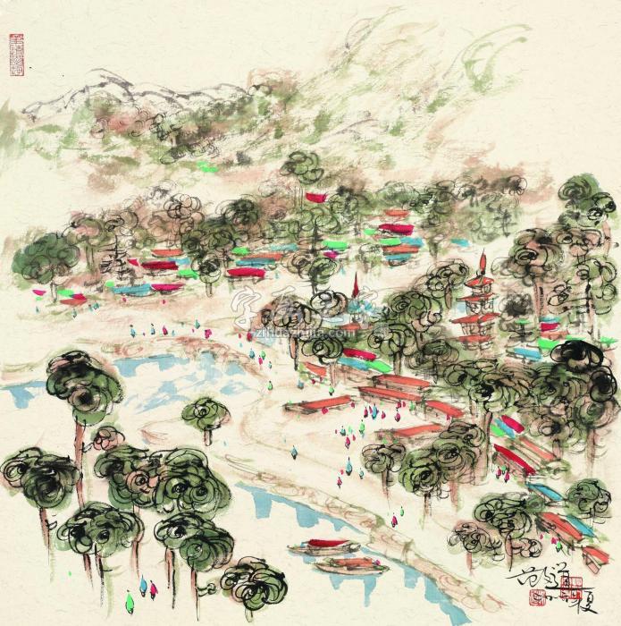 范文道栖霞初夏印象镜心（片）设色纸本字画之家