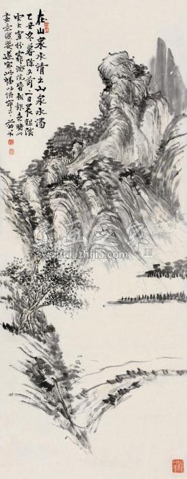 姚华乙丑（1925）年作溪涧清流镜片水墨纸本字画之家