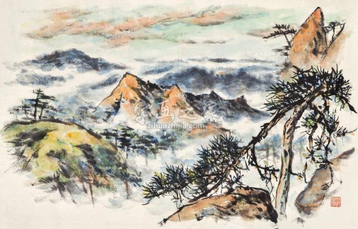 钱鼎黄山松云镜心设色纸本字画之家