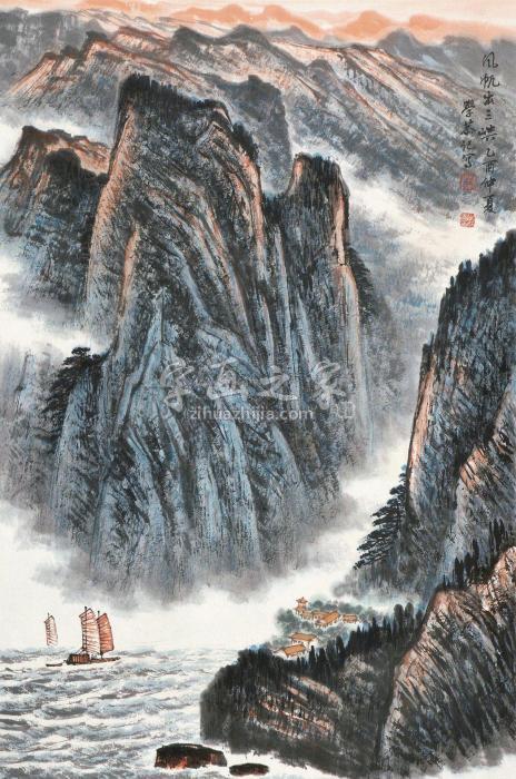 岑学恭2005年作出三峡立轴设色纸本字画之家