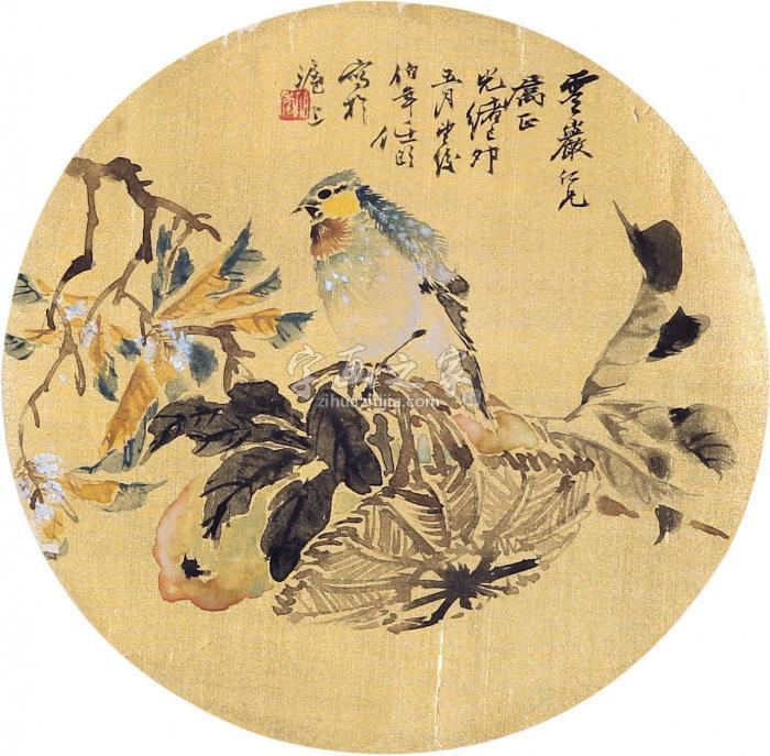 任伯年花鸟镜片设色泥金纸本字画之家