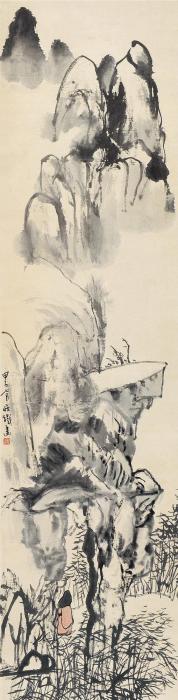 钱瘦铁甲子（1924）年作山林行人立轴设色纸本字画之家