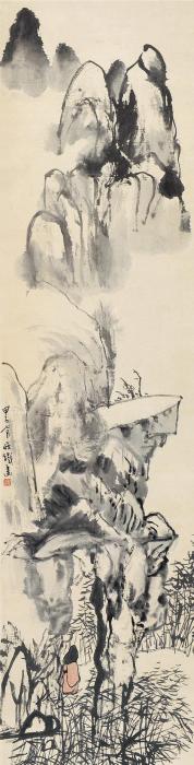 钱瘦铁甲子（1924）年作山林行人立轴设色纸本字画之家