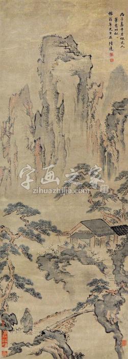 陆远山水人物立轴设色纸本字画之家