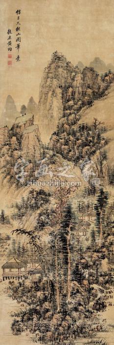 黄均秋山图立轴设色纸本字画之家