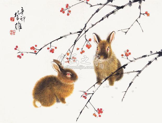 方楚雄双兔立轴纸本字画之家