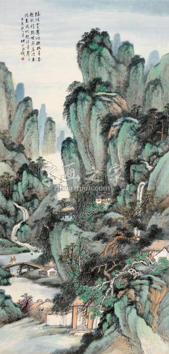 汪琨丁亥（1947）年作溪山寻春立轴设色纸本字画之家
