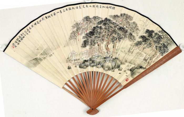 钱松岩青山松菊畔成扇设色纸本字画之家