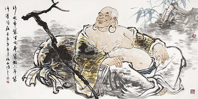 李晓白布袋和尚镜片设色纸本字画之家