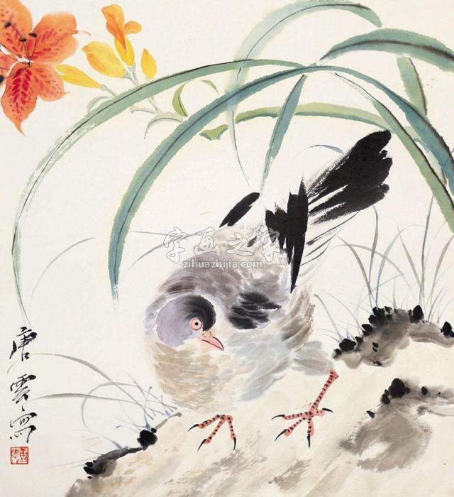 唐云花鸟镜片纸本字画之家