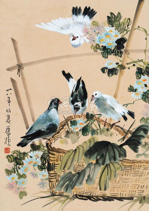 苏葆桢1938年作花鸟立轴设色纸本字画之家